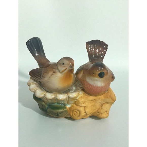 Pottery Love Birds On Branch & Nest One Bird Figurine Is Removable Cottage Core - Picture 1 of 7